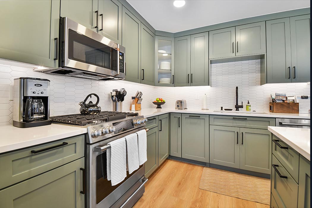Stainless Steel - top of the line appliances, fully equipped kitchen.