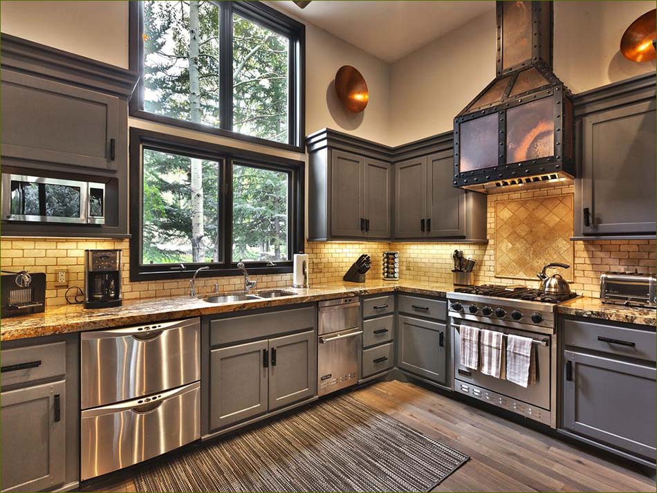 The gourmet kitchen features granite countertops.