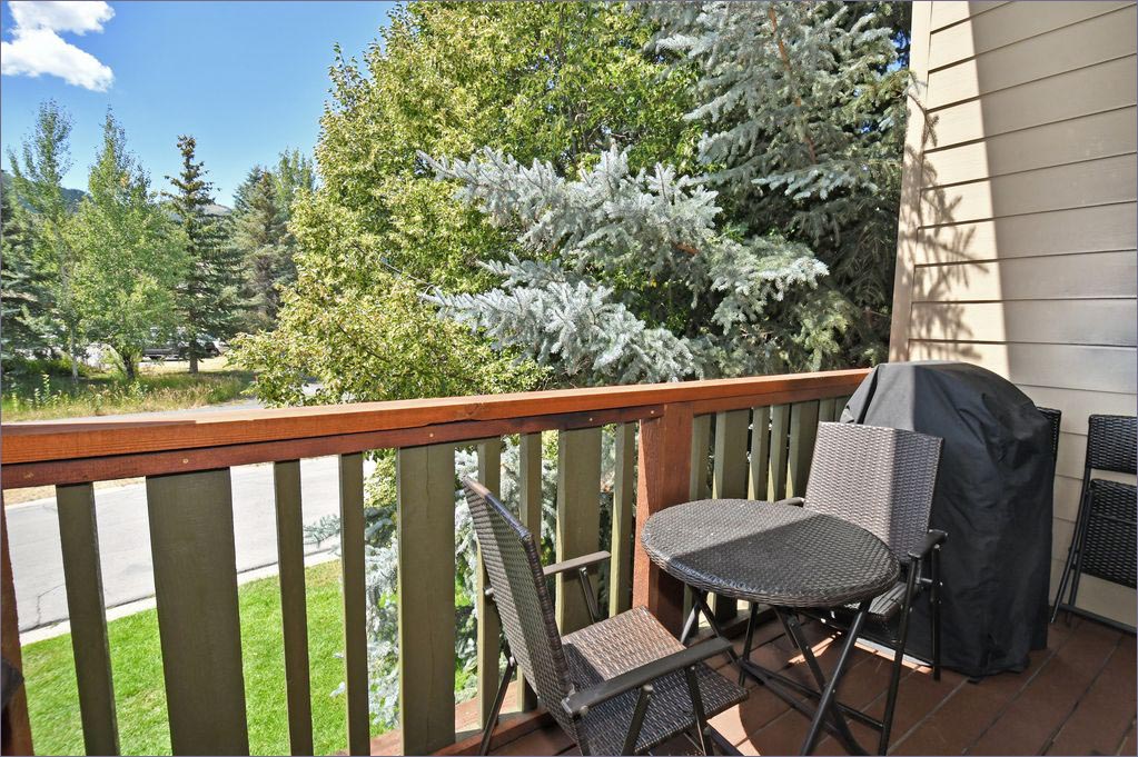 Outdoor gas grill on the deck off the living area and kitchen.