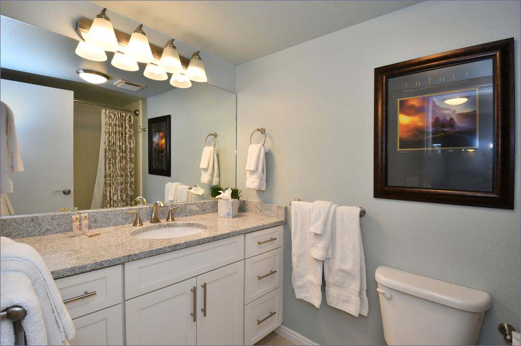 Private master bathroom with tub and shower.