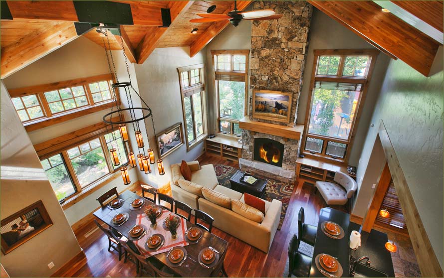 Spacious overview of the great room Park City Mountain Resort luxury vacation rental.